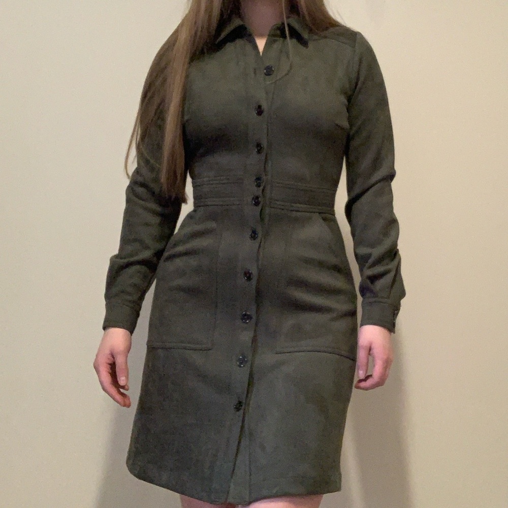 Olive Green Button-Up Dress